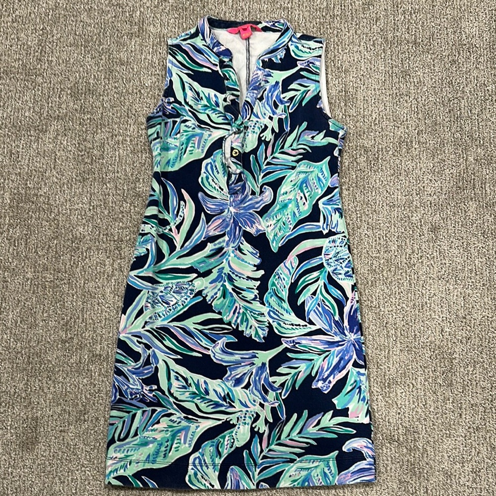 Lilly Pulitzer Blue and Green Tropical Print Dress